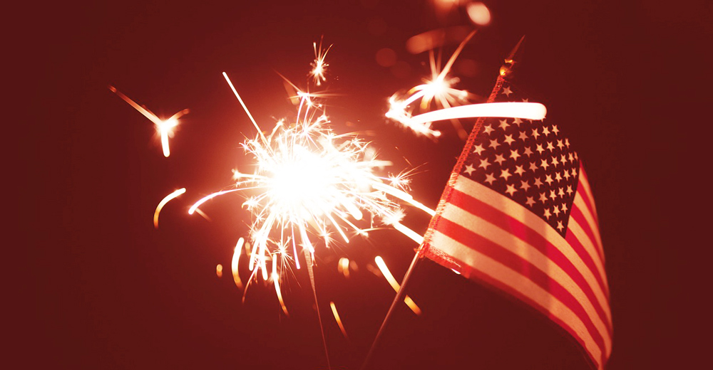 Sparkler and American flag.