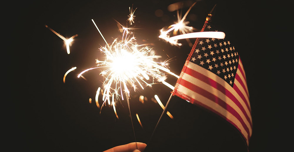 Sparkler and American flag.