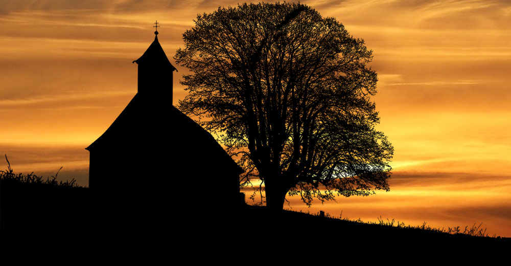 country church at sunset-