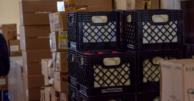 Crates of milk at the Alton Food Bank on December 1, 2021.