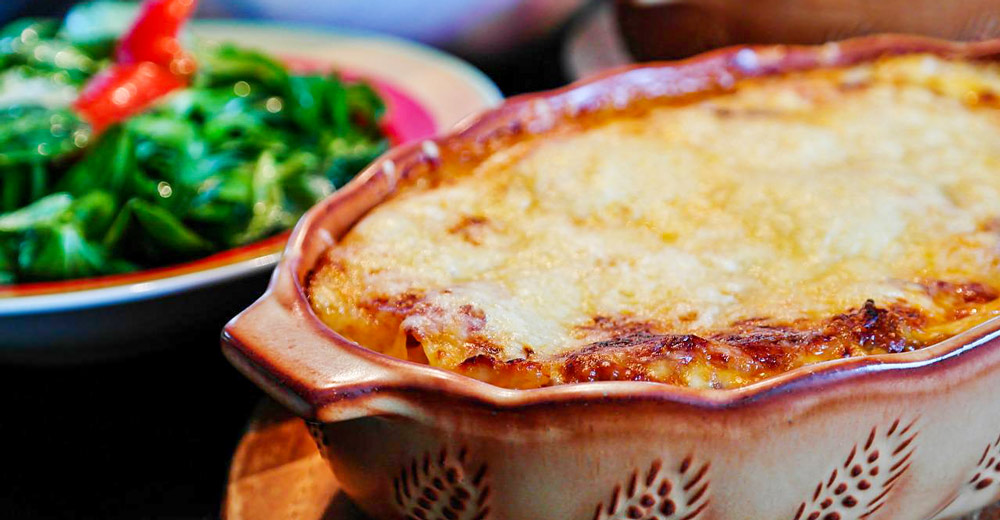 Lasagna in casserole dish