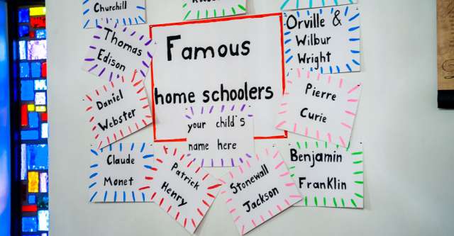 Different famous homeschooler posters at the Homeschooling 101 Enrichment Day on January 28, 2023.