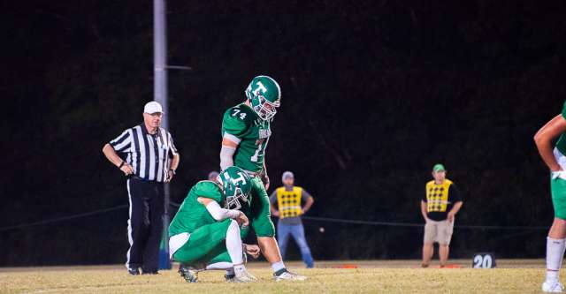 THAYER, MO – SEPTEMBER 20: Thayer Bobcats kicker Cooper Clark (74) gets ready to attempt the extra point during the high school football game between the Thayer Bobcats and the Salem Tigers on September 20, 2024, at the Thayer High School football field in Thayer, MO. (Photo by Amanda Thomas/AltonMo.com)