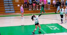 THAYER, MO – OCTOBER 10: A Thayer Bobcat player serves the ball during the high school volleyball game between the Couch Indians and the Thayer Bobcats on October 10, 2024, at the Thayer High School Gym in Thayer, Missouri. (Photo by Amanda Thomas/AltonMo.com)